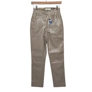 NWT Abercrombie & Fitch Vegan Leather 90s Straight Pants Jeans‎ Tan Size 25 / 0